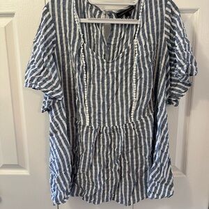 Lane Bryant Blue and White Striped Blouse